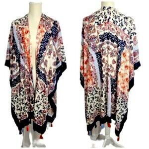 SIM & Sam Women's Floral Boho Mixed Print Open Front Cardigan Kimono Top S/M